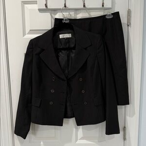 Tahari Black Pinstripe Double-Breasted Blazer and Skirt Set